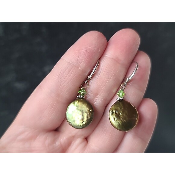 925 Sterling Silver Abalone Shell Beaded Dangling Leverback Earrings Vintage - Picture 1 of 10